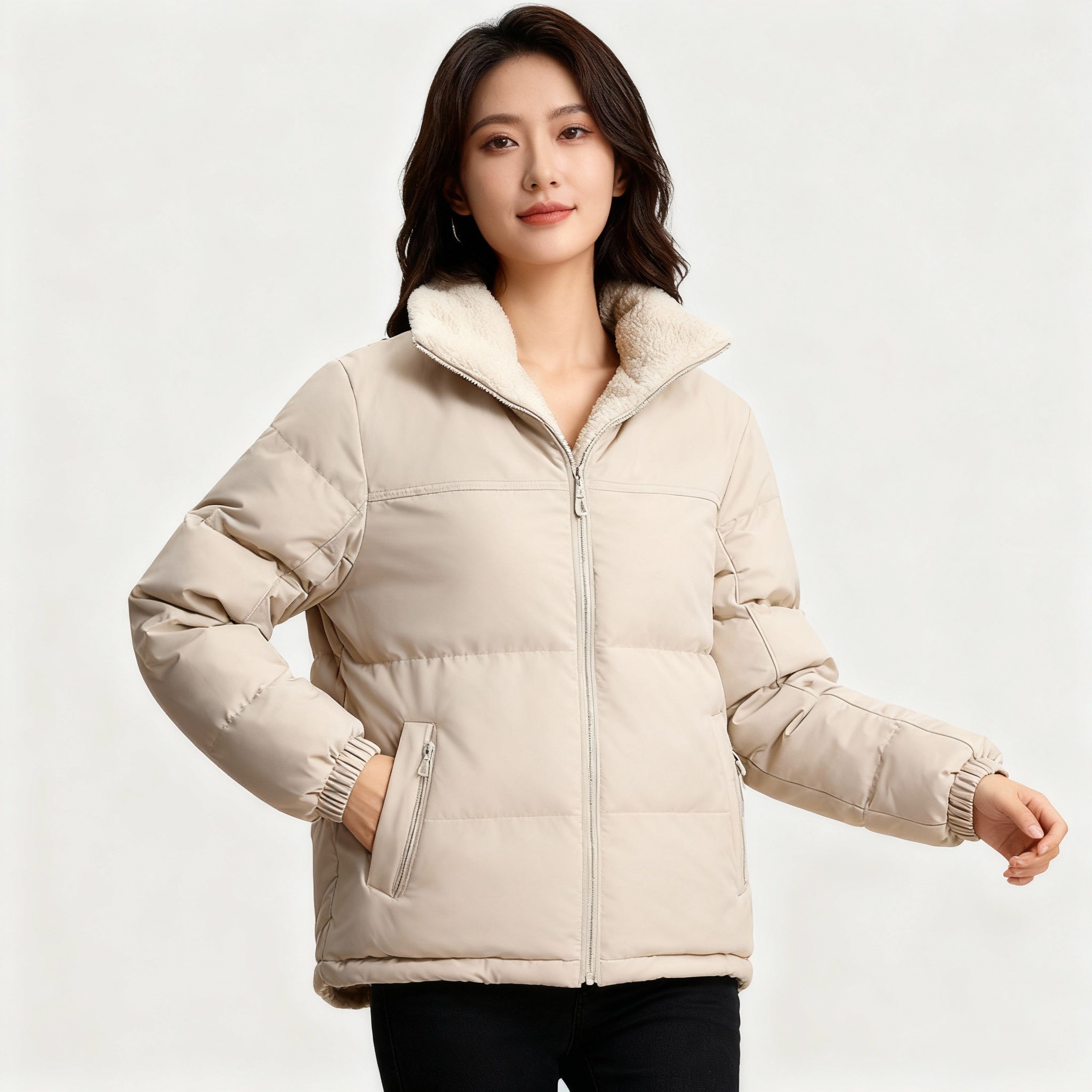 Damska Zimowa Kurtka Dwustronna - Pikowana Z Kapturem