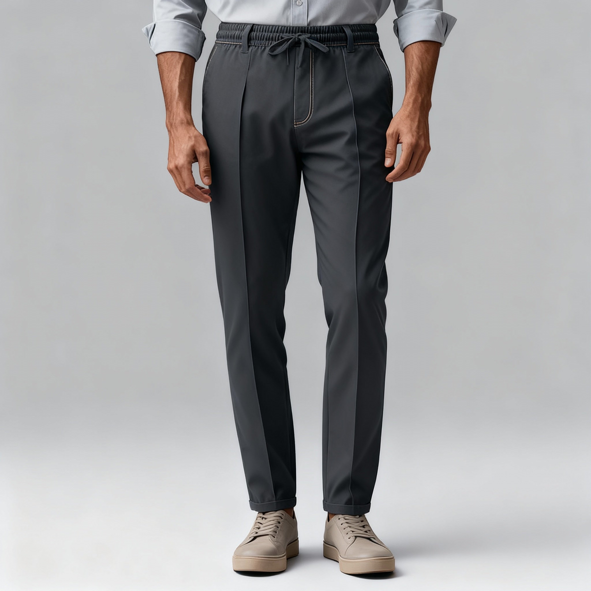 Męskie Spodnie Chinos - Elastyczny Pas i Do Kostki