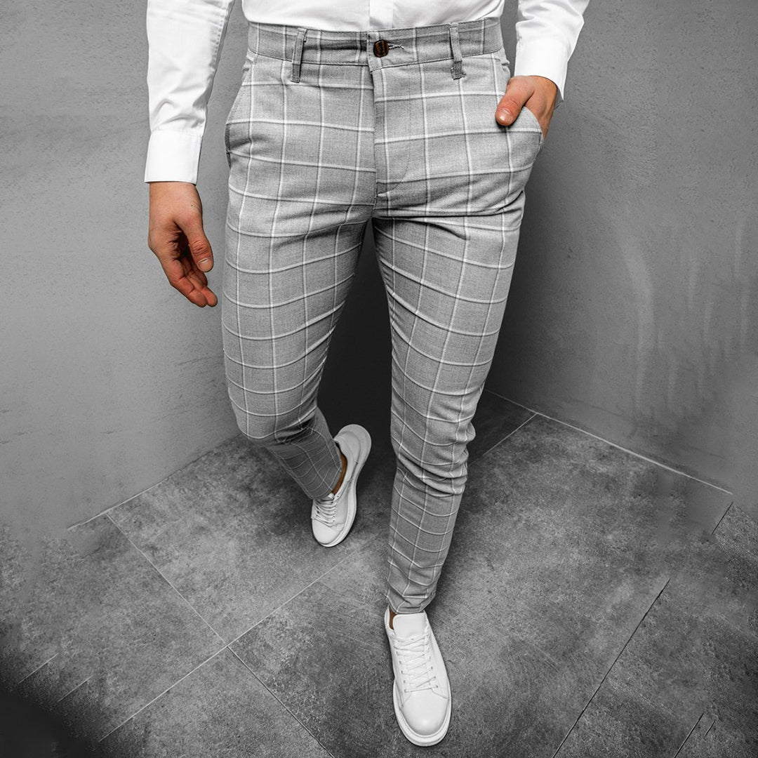 Męskie Spodnie do Pracy w Kratę - Fason Slim Fit