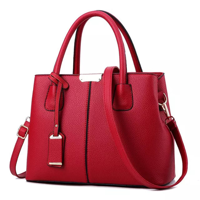 Damska Skóra Tote Bag - Klasyczny Wzór Detalem Łańcucha Pasek na Ramię