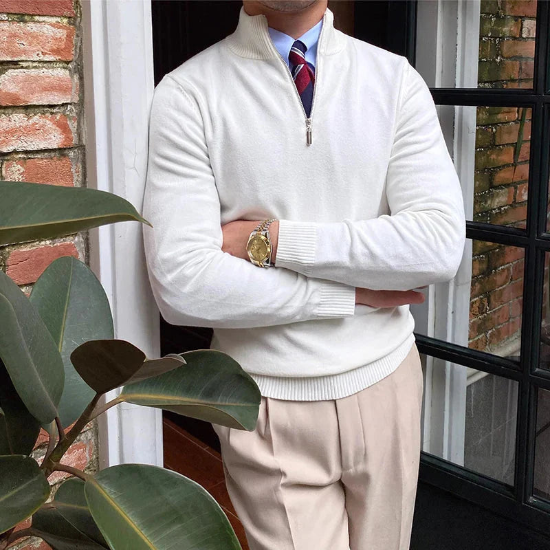 Męski Sweter - Ze Stójką i Krótkim Zamkiem