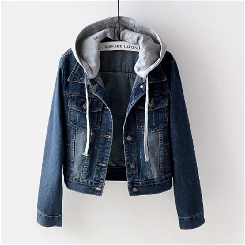 Damska Lekka Kurtka Jeansowa - Kaptur Letnia Ściągacz Denim