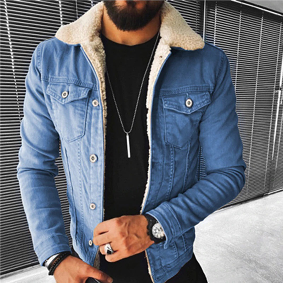 Męska Kurtka Jeansowa z Ciepłą Podszewką - Stylowa Odzież Wierzchnia Casual