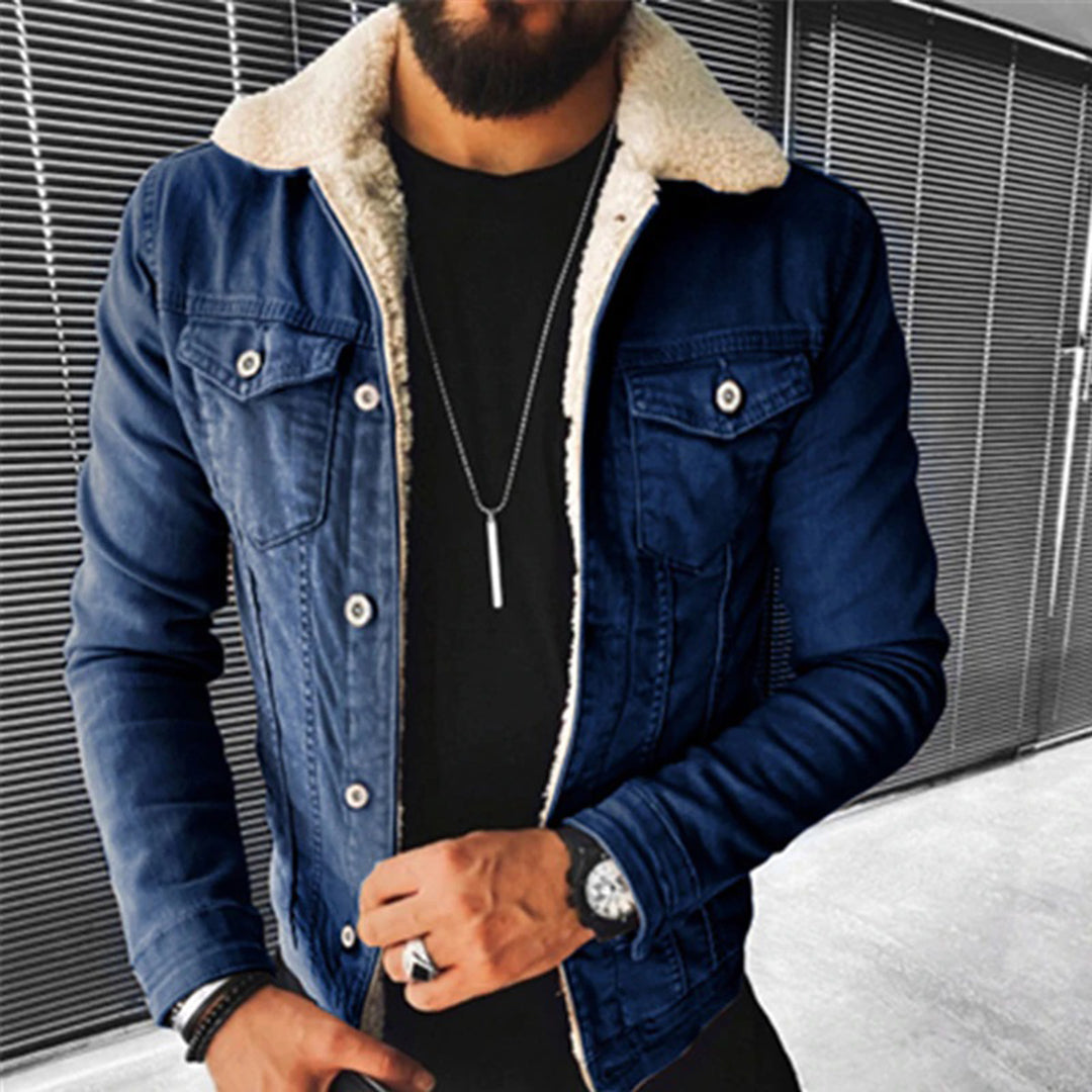 Męska Kurtka Jeansowa z Ciepłą Podszewką - Stylowa Odzież Wierzchnia Casual