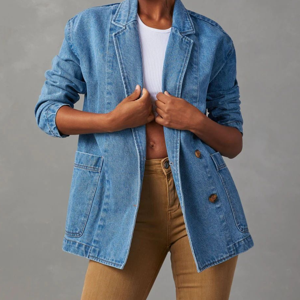 Damska Casualowa Kurtka Jeansowa - Oddychający Niebieski Lekki Denim