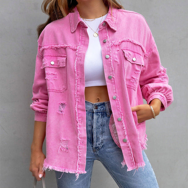 Damska Stylowa Kurtka Jeansowa - Wygodny  Luźny Krój Kolorowa Denim