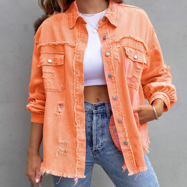 Damska Stylowa Kurtka Jeansowa - Wygodny  Luźny Krój Kolorowa Denim