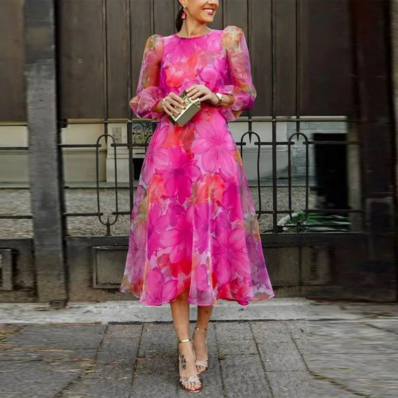 Elegancka kwiatowa sukienka midi dla kobiet