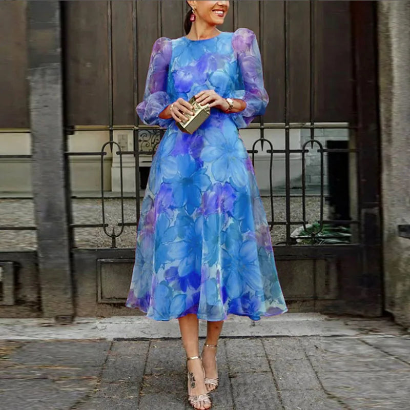 Elegancka kwiatowa sukienka midi dla kobiet