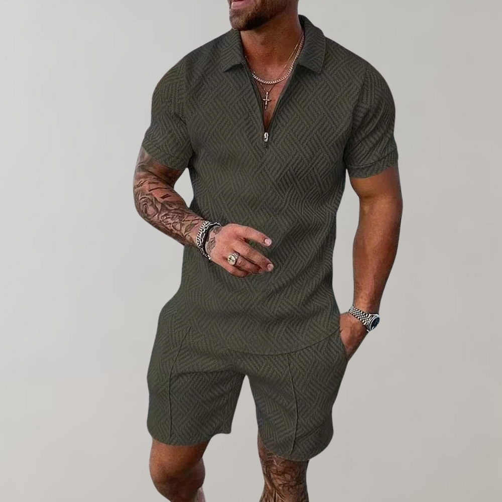 Męski Komplet Koszulka Polo i Szorty - Stylowy Casualowy Nowoczesny Krój