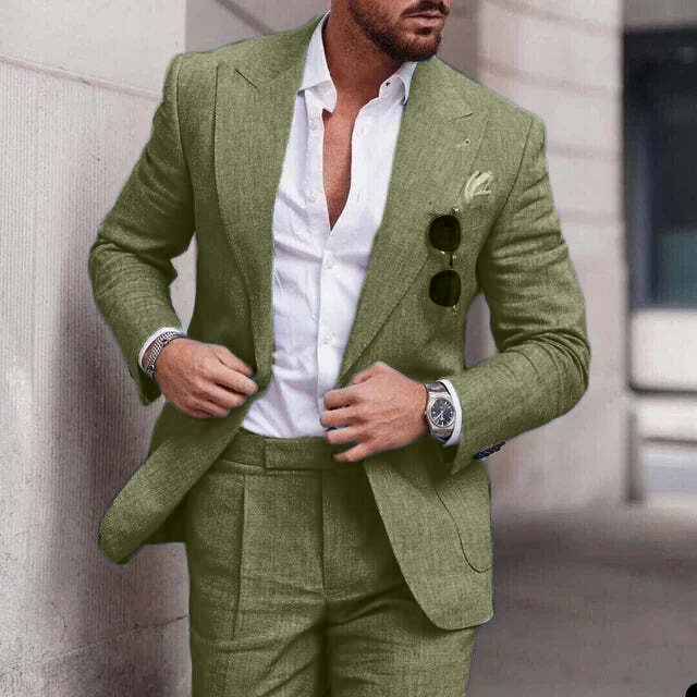Męski Garnitur Ślubny Slim Fit Lniany - Oddychający Dopasowany Wszechstronny