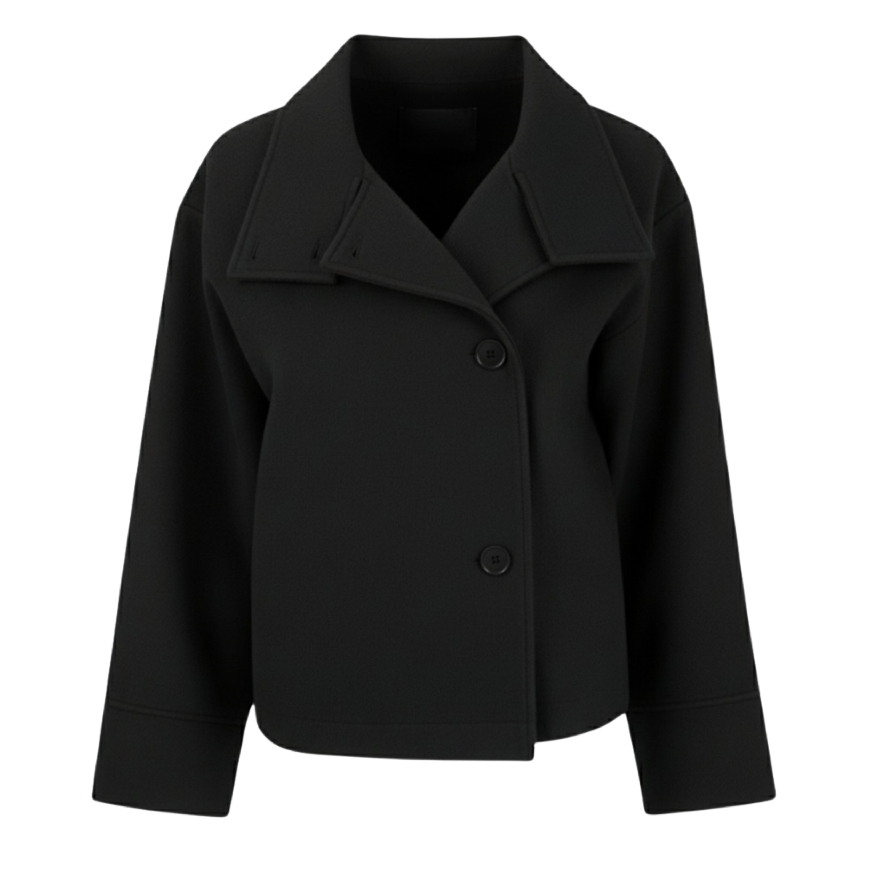 Damski Płaszcz Krótki - Z Guzikami i Szerokim Kołnierzem