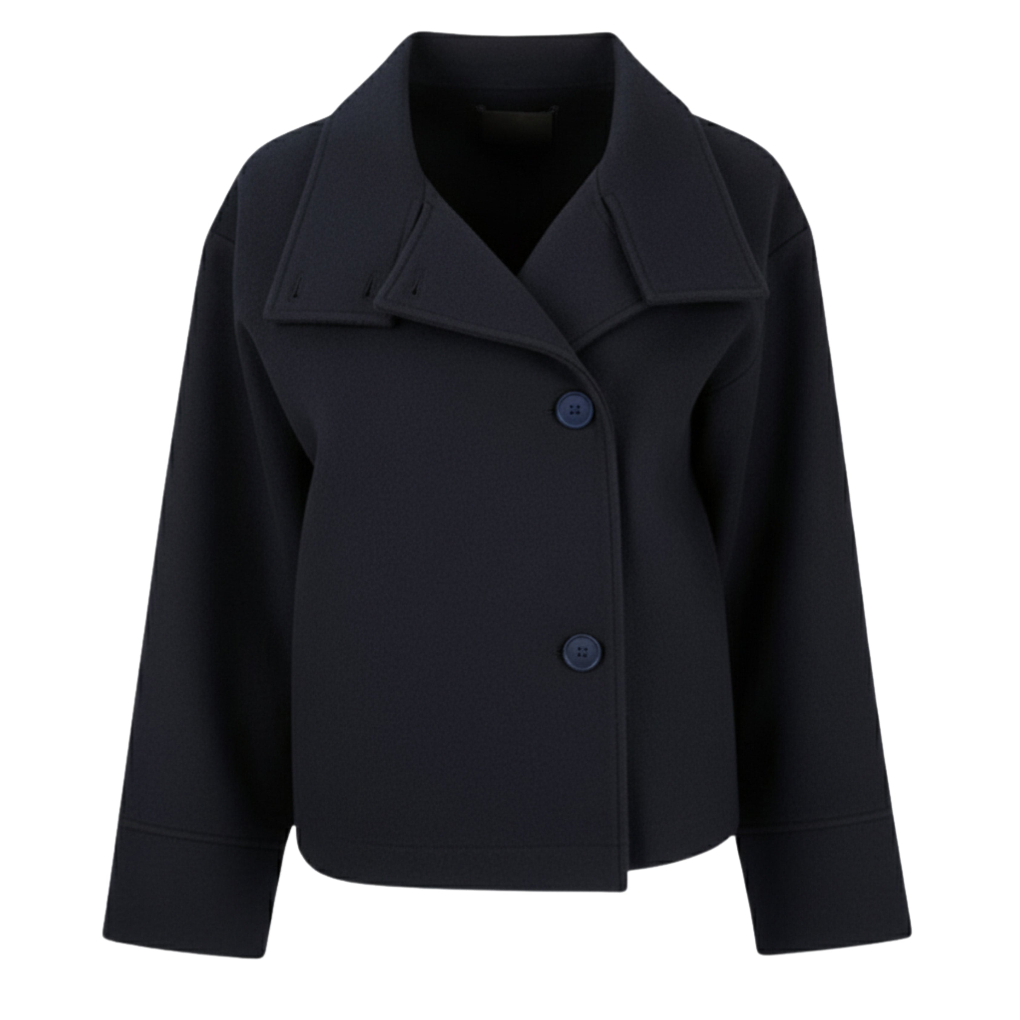 Damski Płaszcz Krótki - Z Guzikami i Szerokim Kołnierzem