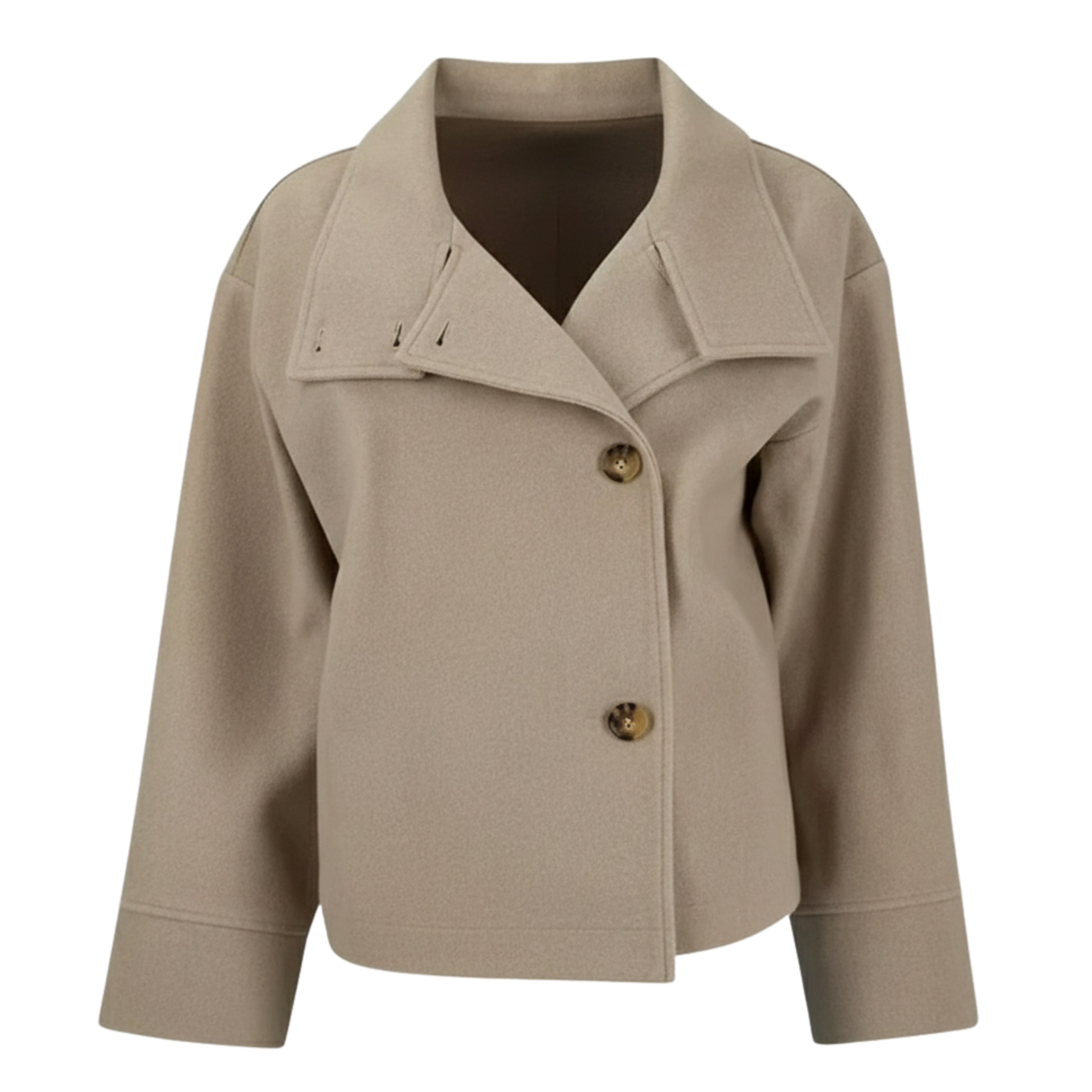 Damski Płaszcz Krótki - Z Guzikami i Szerokim Kołnierzem