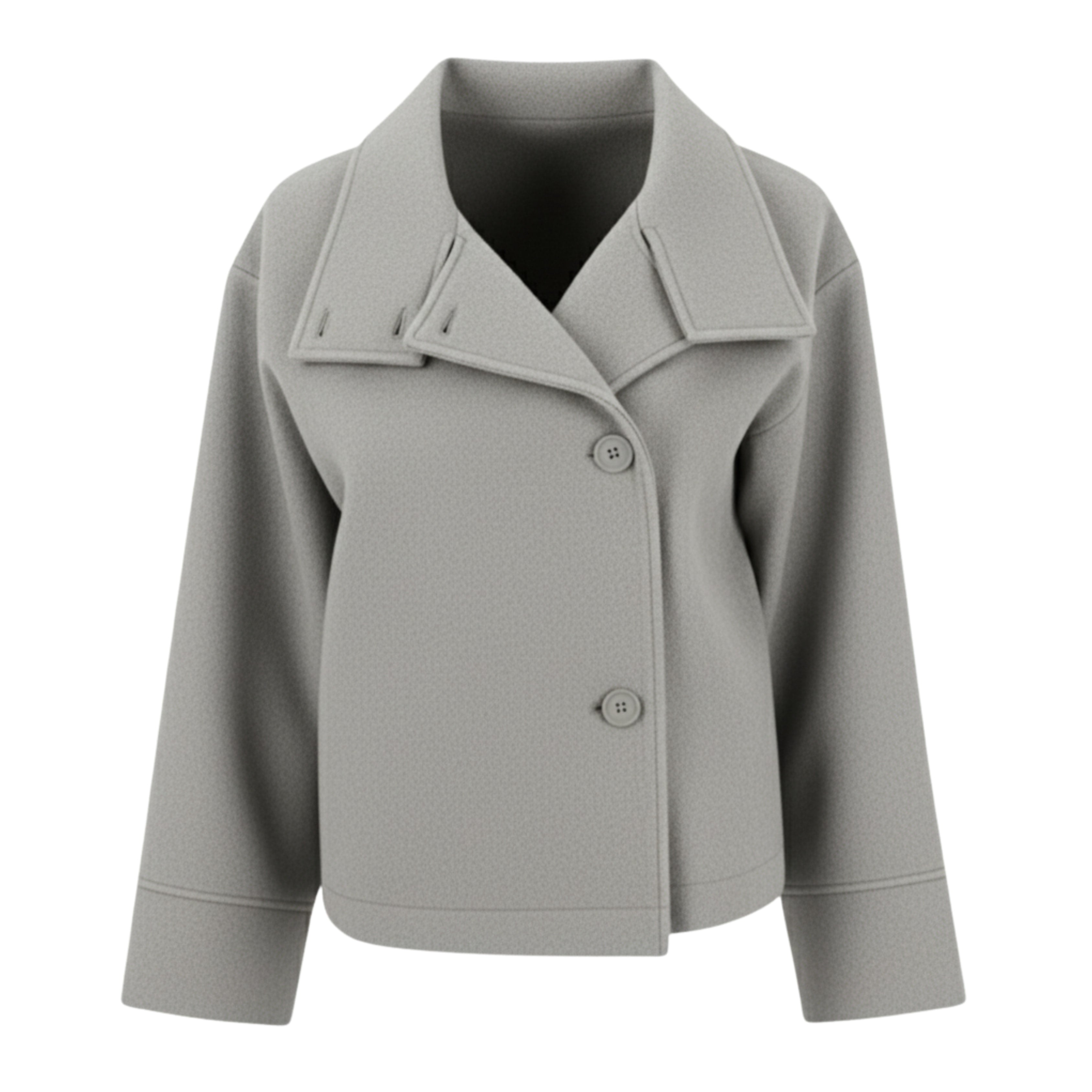 Damski Płaszcz Krótki - Z Guzikami i Szerokim Kołnierzem