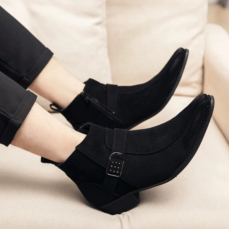 Męskie Botki Formalne - Szpiczasty Nosek i Zamek Z Boku