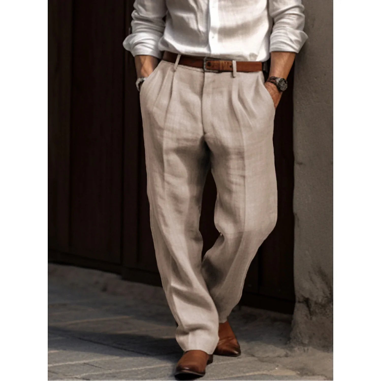 Męskie Spodnie Lniane - Oddychająca Elegancki Casual